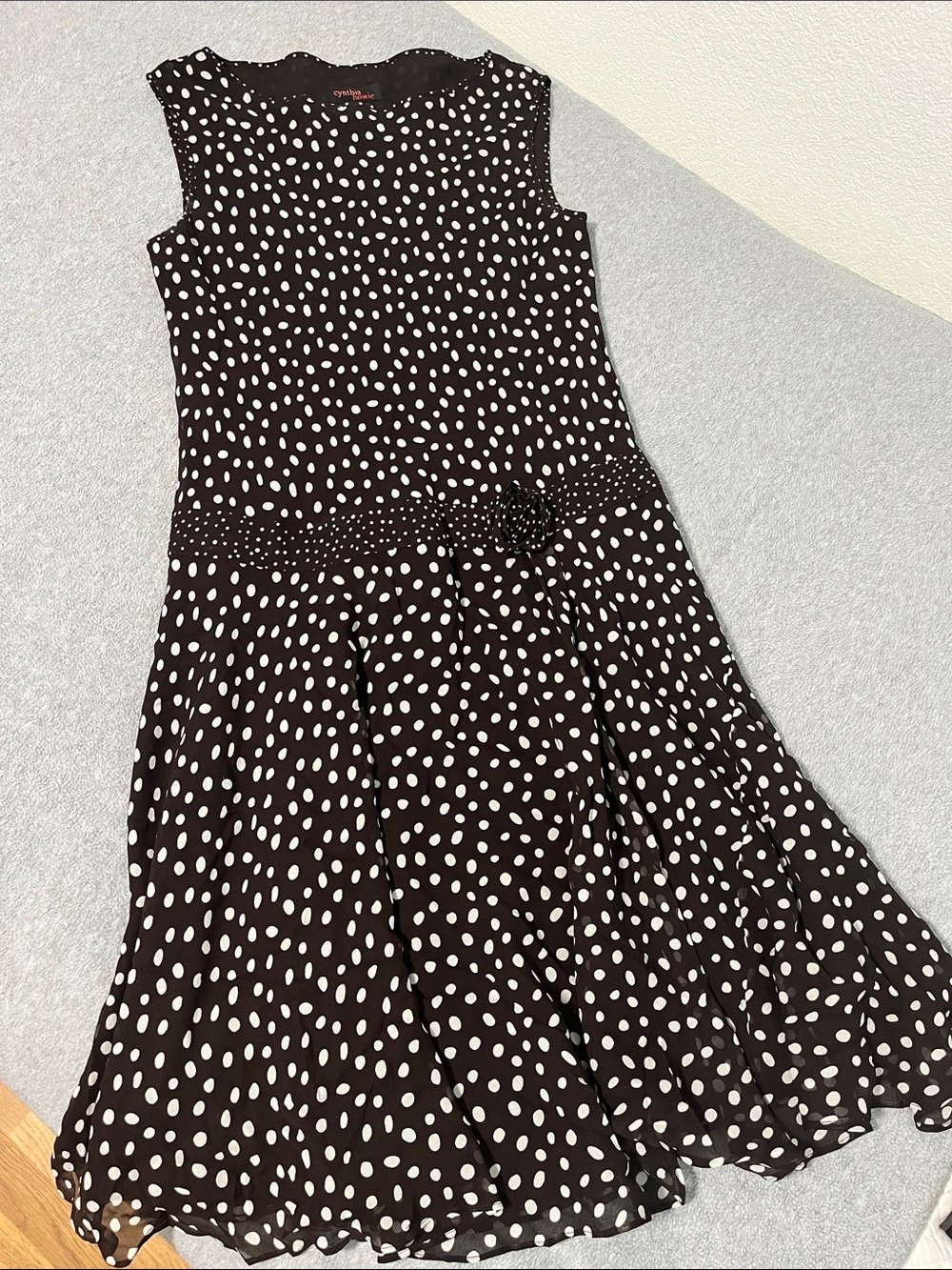 Brown Polka Dot Silk Dress Size 6 Retro Twee Sleeveless Drop Waist